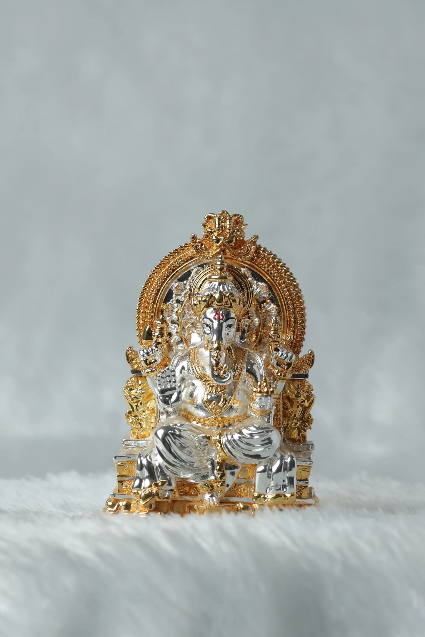 Gold and Silver Plated Matte Finish Ganesh Ji Idol Sanjay