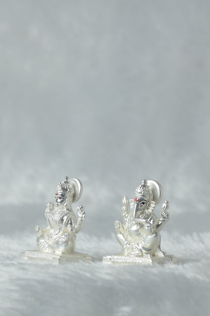 Silver Plated Laxmi Ganesh Ji Pair IdolCraftStore